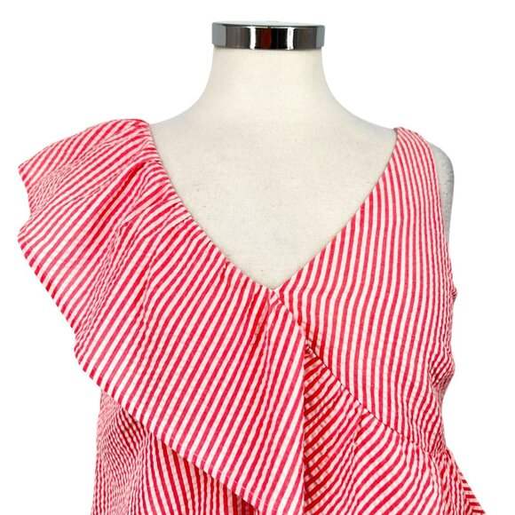 Vineyard Vines Seersucker Ruffle Striped Sleeveless Top Pink White Size 2 - Picture 2 of 10